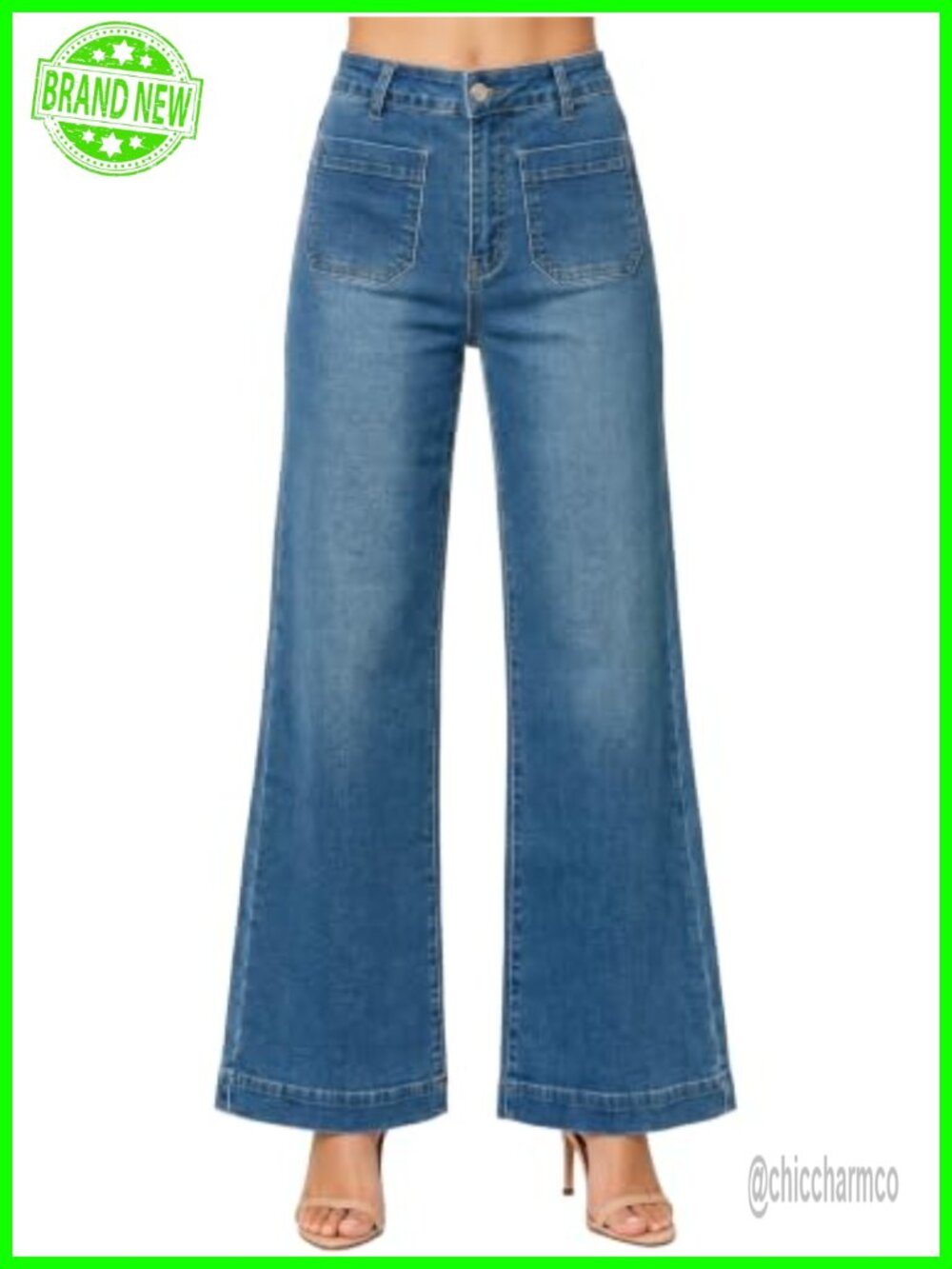 High Waisted Wide Leg Stretchy Denim Jeans Tummy Control